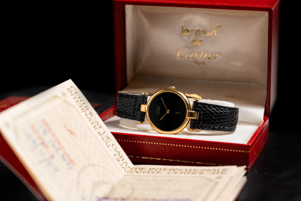 Cartier VLC Vendome Ladies Black - Full set Box & Papers - 1987
