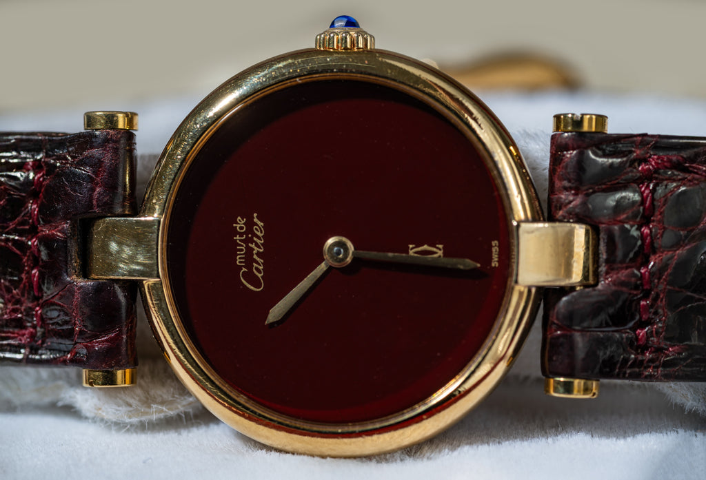 Cartier VLC Vendome Ladies Maroon - Full set Box & Papers 1985