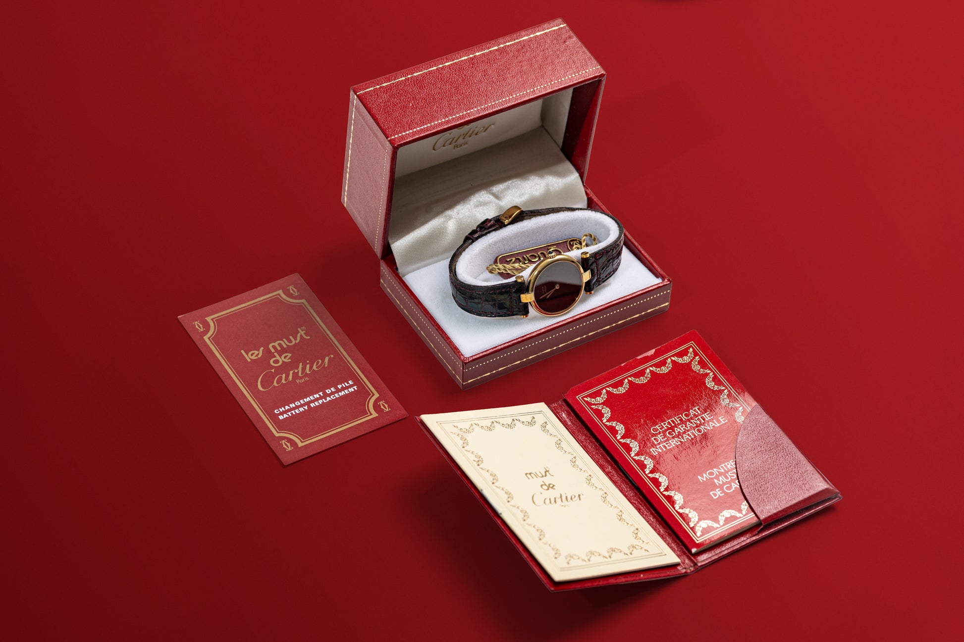 Cartier VLC Vendome Ladies Maroon - Full set Box & Papers 1985