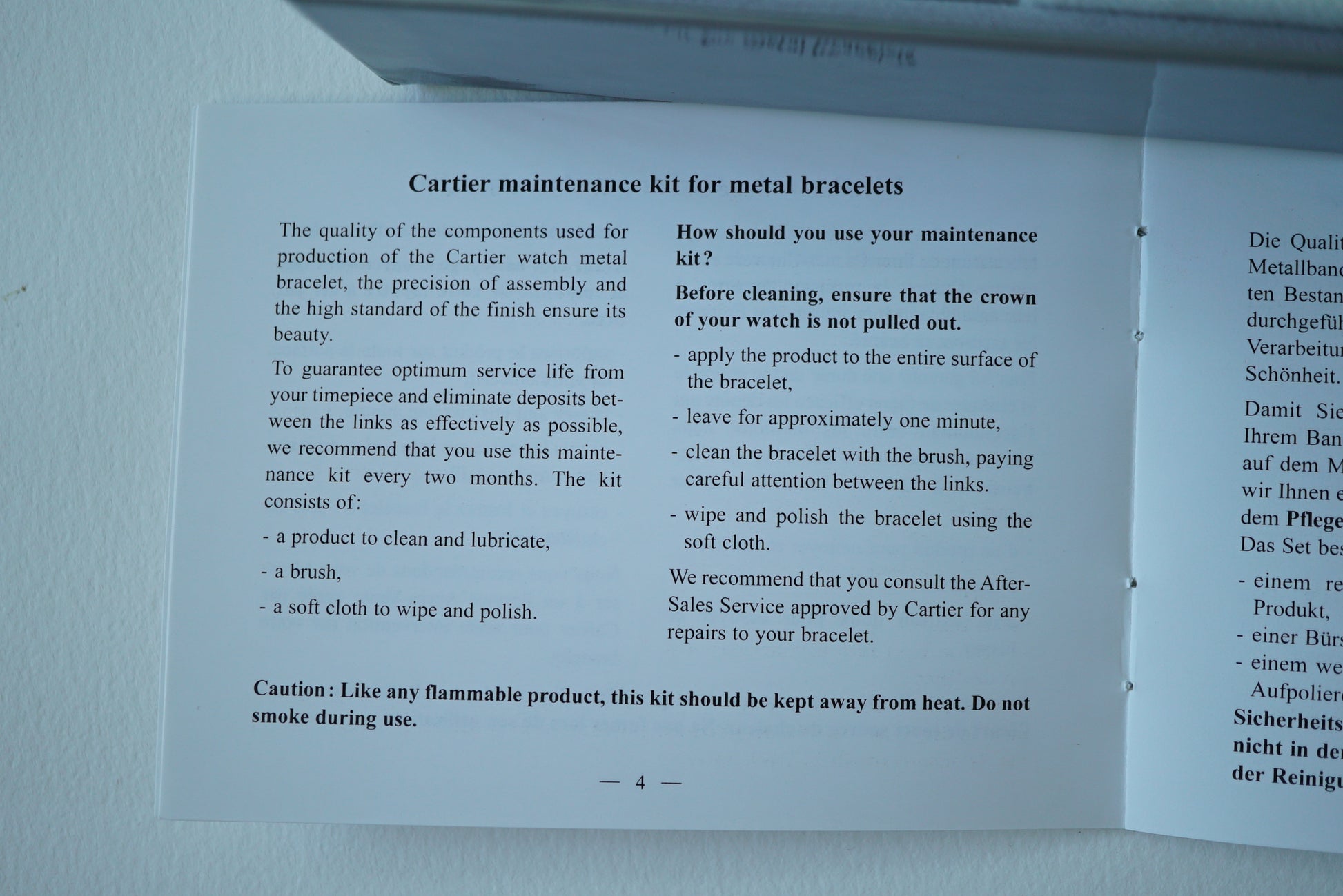Cartier maintenance kit for metal bracelets