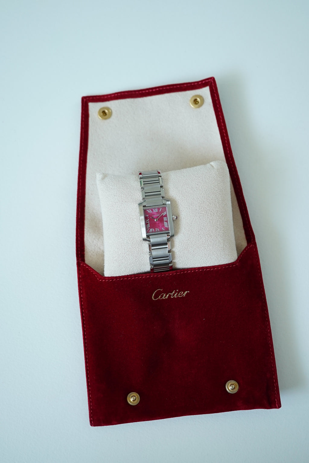 Cartier Tank Francaise Small 2384 Raspberry dial - Rare Christmas 2006 Limited Edition