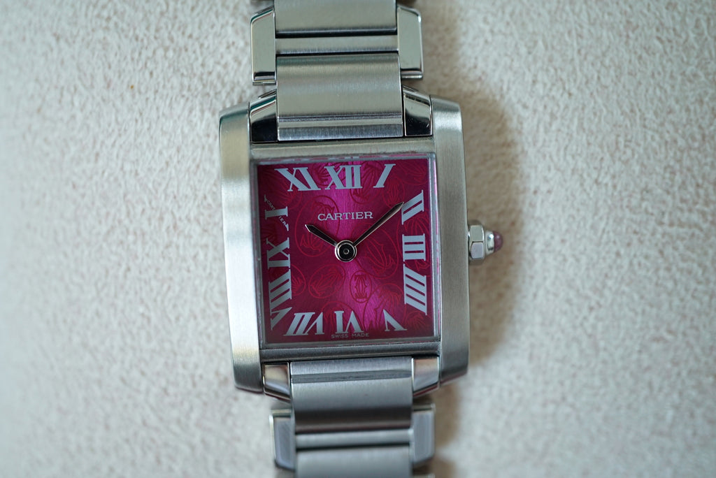Cartier Tank Francaise Small 2384 Raspberry dial - Rare Christmas 2006 Limited Edition