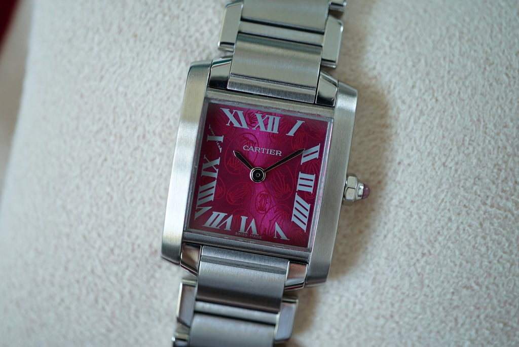 Cartier Tank Francaise Small 2384 Raspberry dial - Rare Christmas 2006 Limited Edition