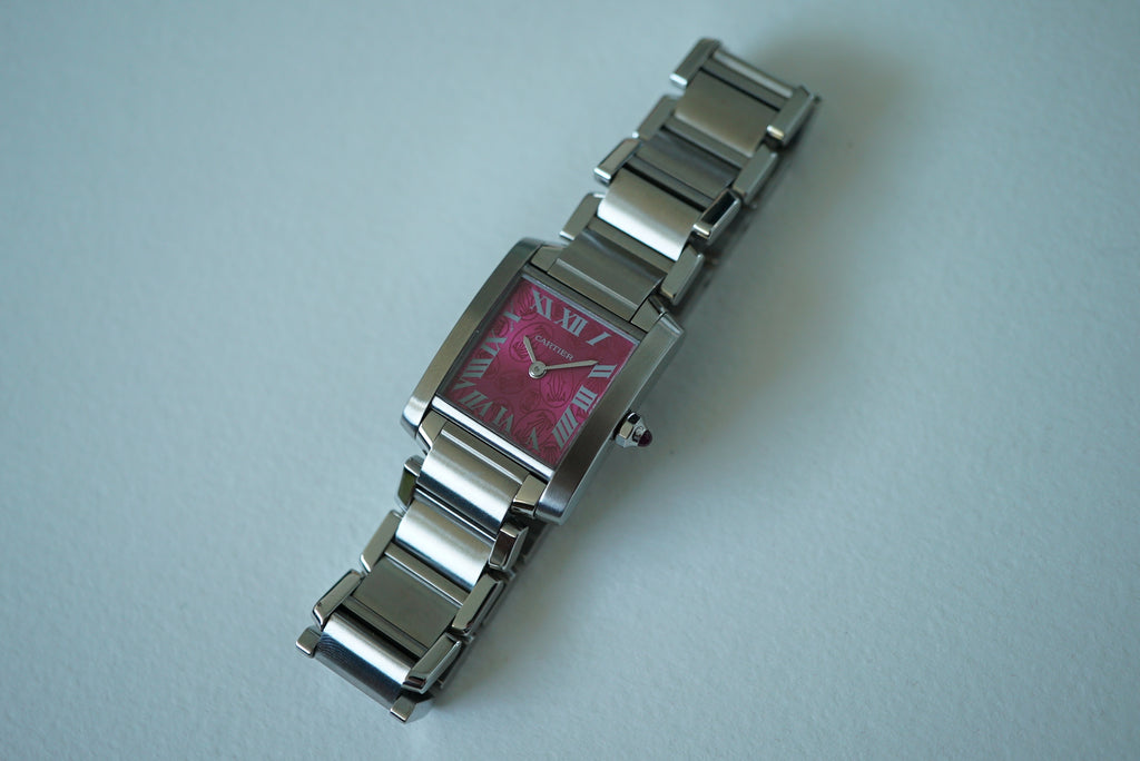 Cartier Tank Francaise Small 2384 Raspberry dial - Rare Christmas 2006 Limited Edition