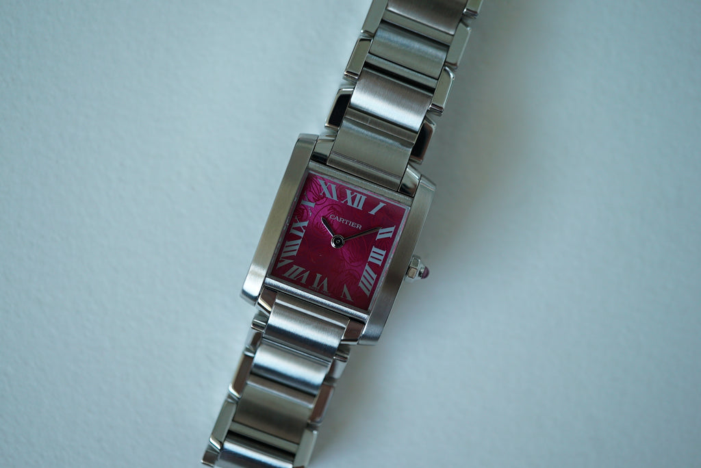 Cartier Tank Francaise Small 2384 Raspberry dial - Rare Christmas 2006 Limited Edition
