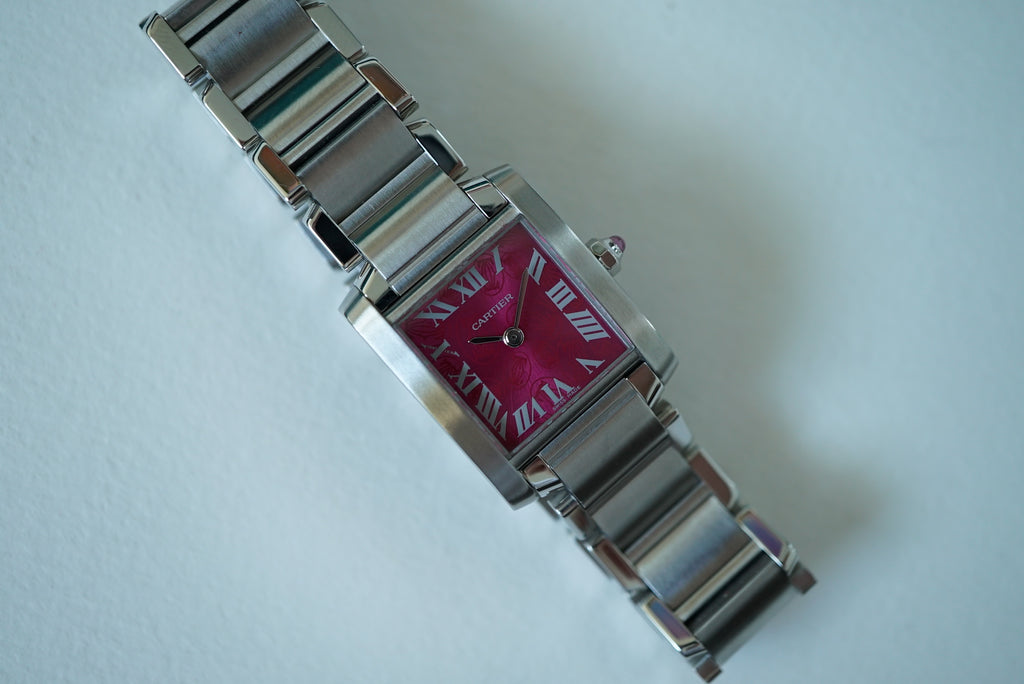 Cartier Tank Francaise Small 2384 Raspberry dial - Rare Christmas 2006 Limited Edition