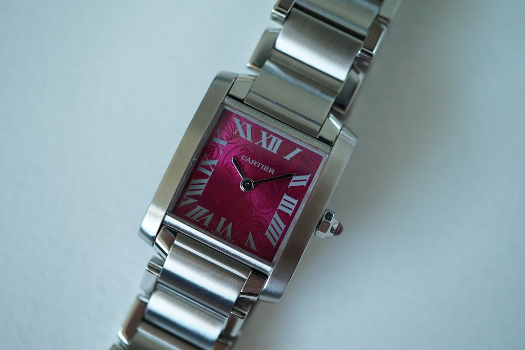 Cartier Tank Francaise Small 2384 Raspberry dial - Rare Christmas 2006 Limited Edition