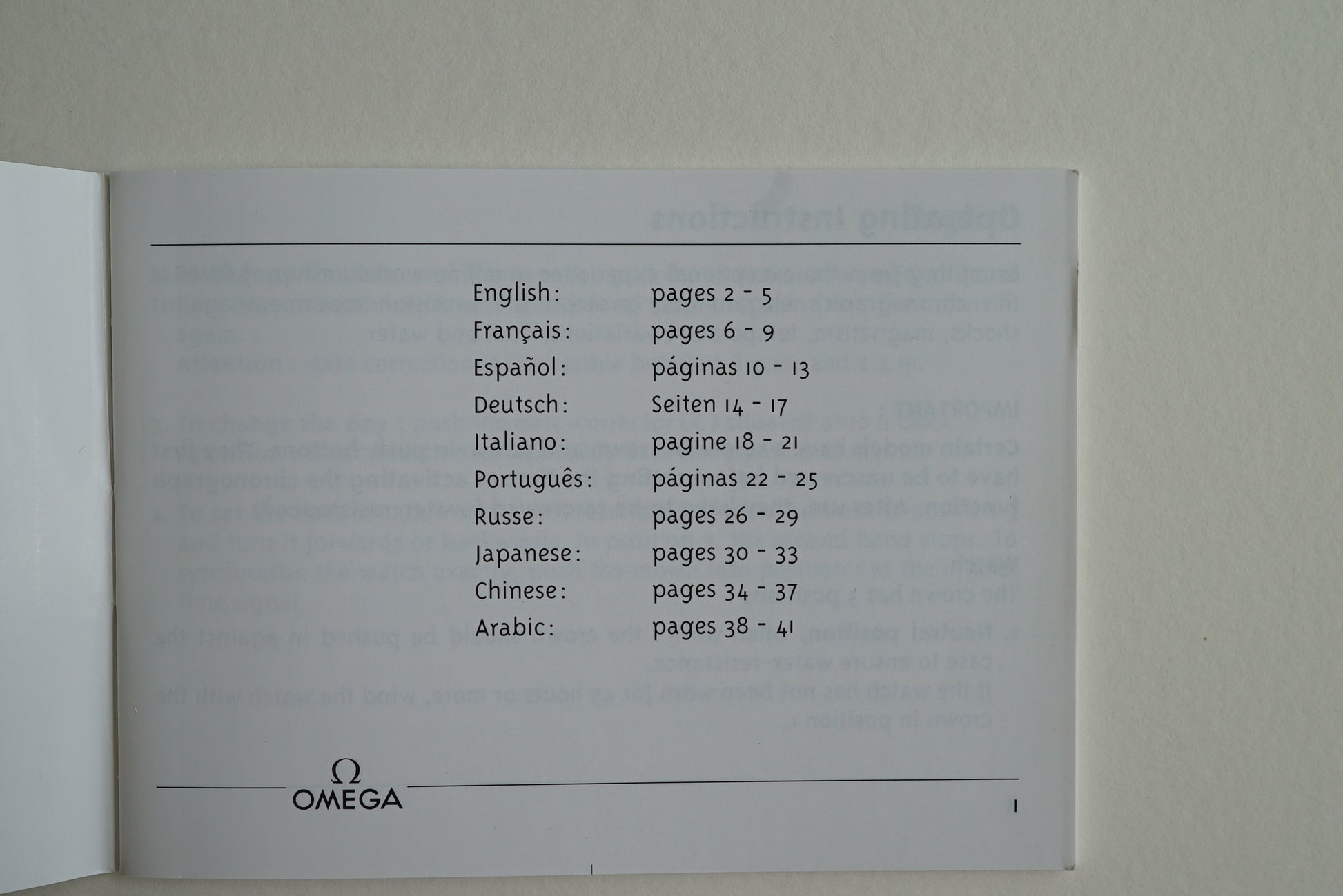 Omega cal 1151 Operating Instructions Booklet from 1999 - Speedmaster triple date