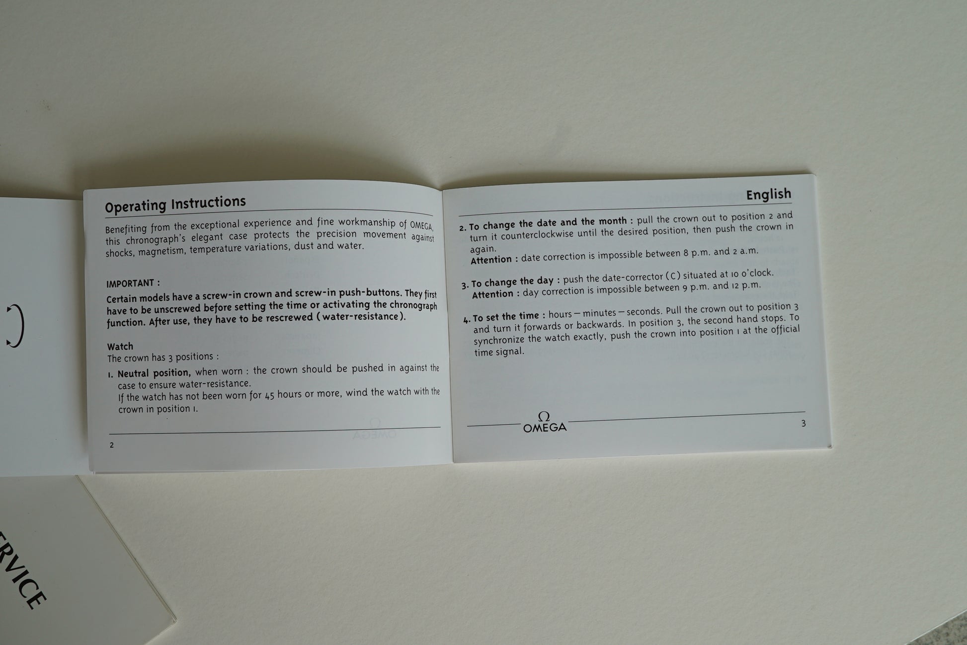 Omega cal 1151 Operating Instructions Booklet from 1999 - Speedmaster triple date