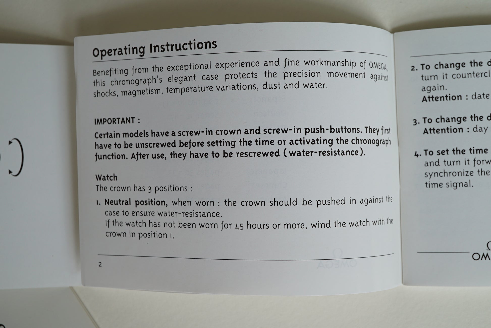 Omega cal 1151 Operating Instructions Booklet from 1999 - Speedmaster triple date