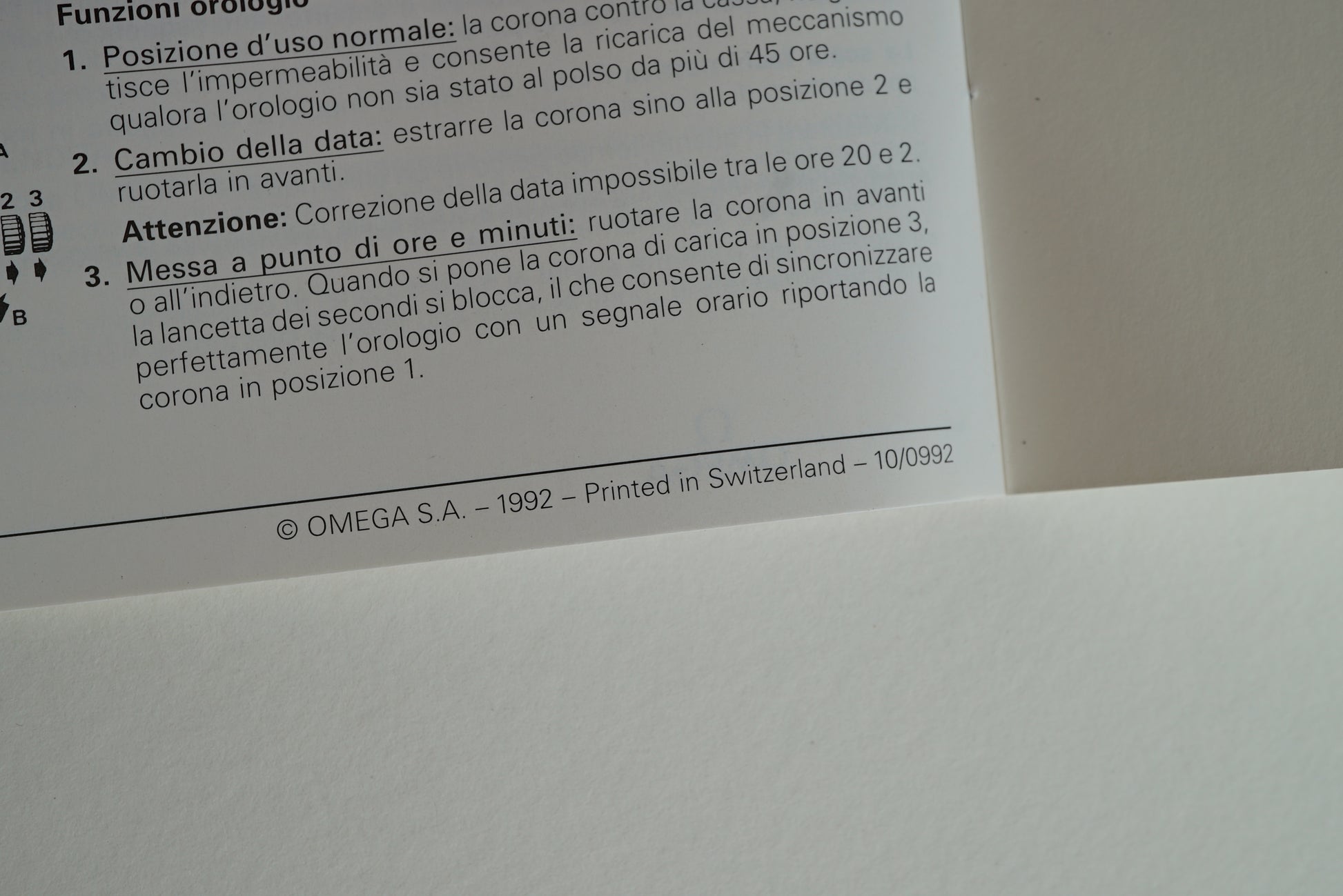 Omega cal 1155 Operating Instructions Booklet from 1992 - Speedmaster Reduced