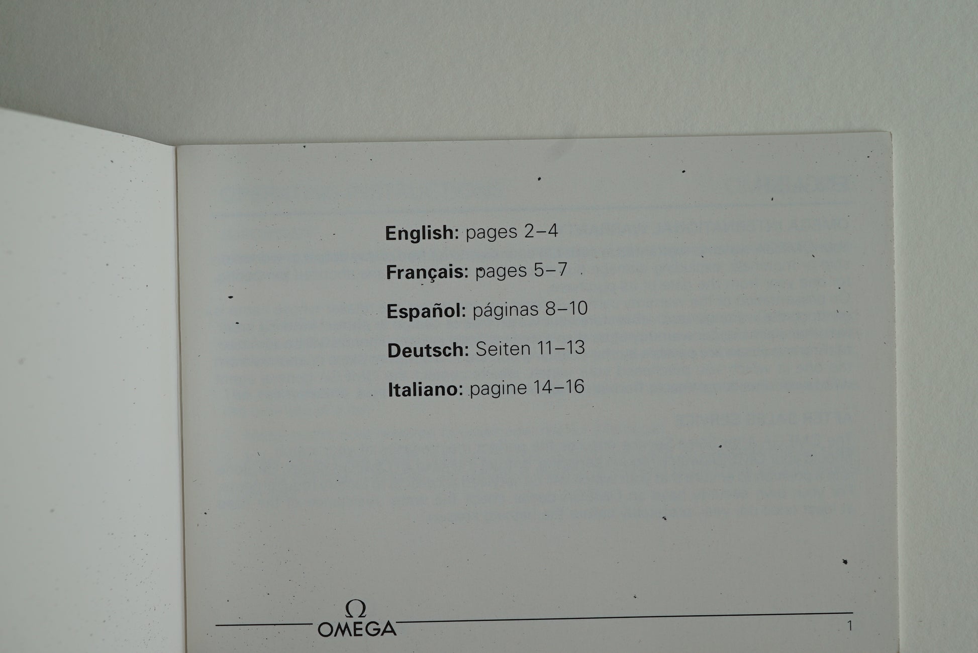 Omega cal 1155 Operating Instructions Booklet from 1992 - Speedmaster Reduced