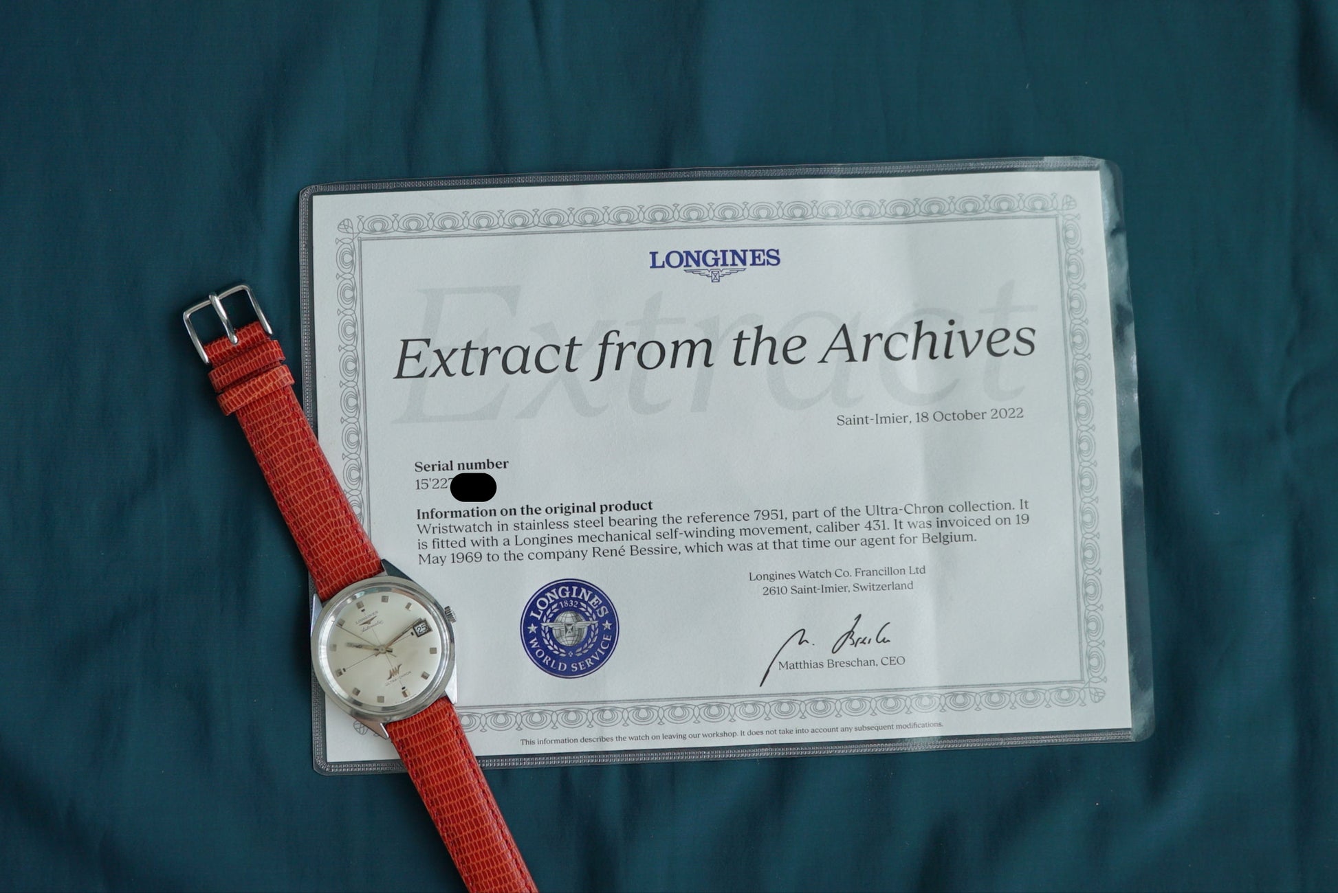 Longines Ultra-Chron Automatic date ref 7951 from 1969 - extract from archives