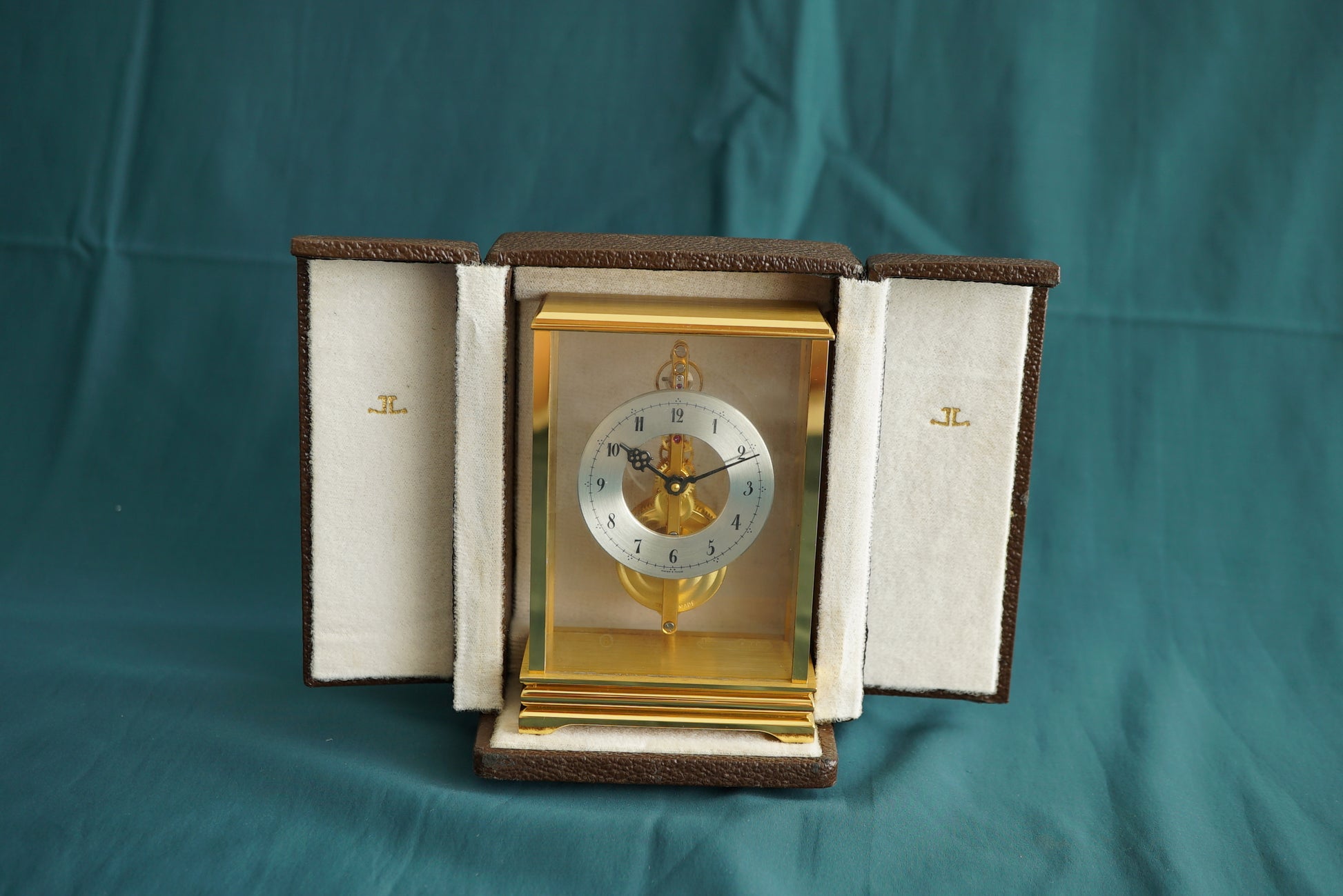 Jaeger-LeCoultre Golden Bridge Skeleton Table Clock Gold w Box