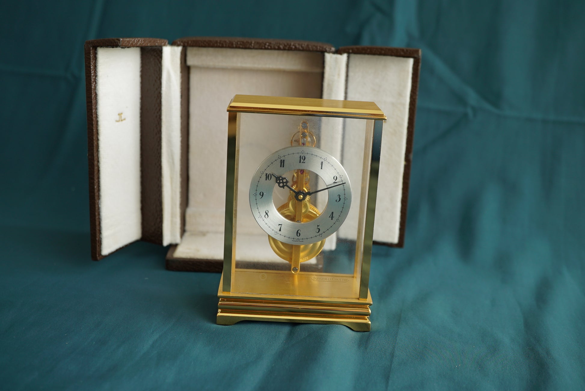 Jaeger-LeCoultre Golden Bridge Skeleton Table Clock Gold w Box