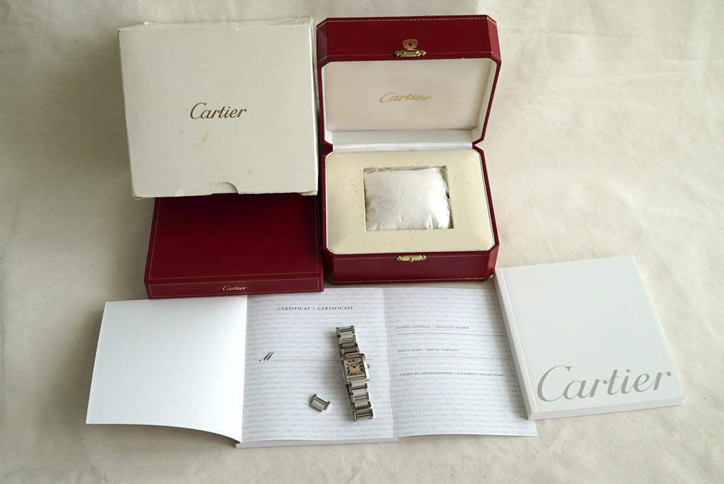 Cartier Tank Francaise Small ref 2384 (W51028Q3) Pink MOP Pearl dial - box & papers from 2008