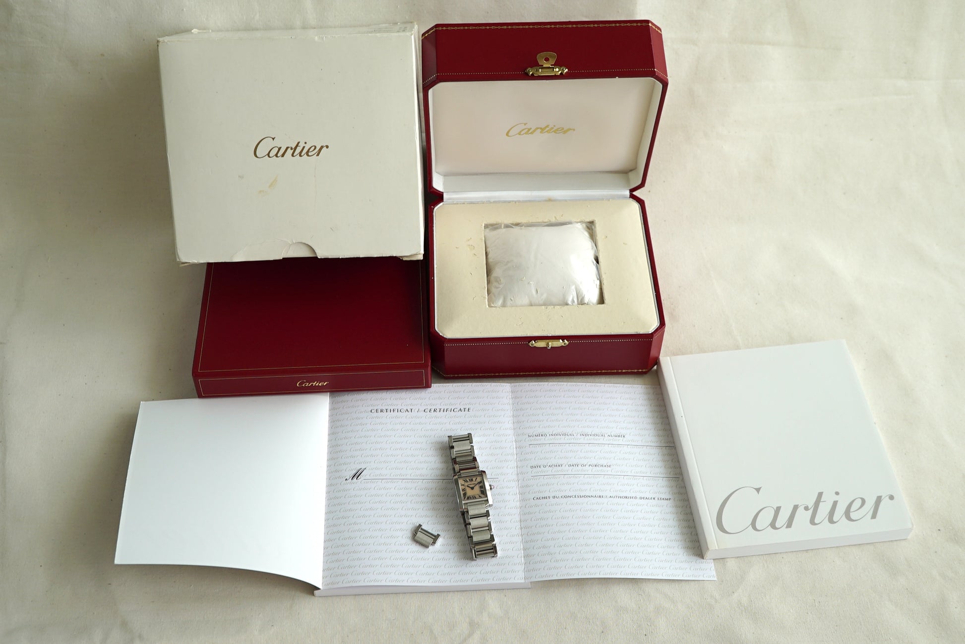 Cartier Tank Francaise Small ref 2384 (W51028Q3) Pink MOP Pearl dial - box & papers from 2008