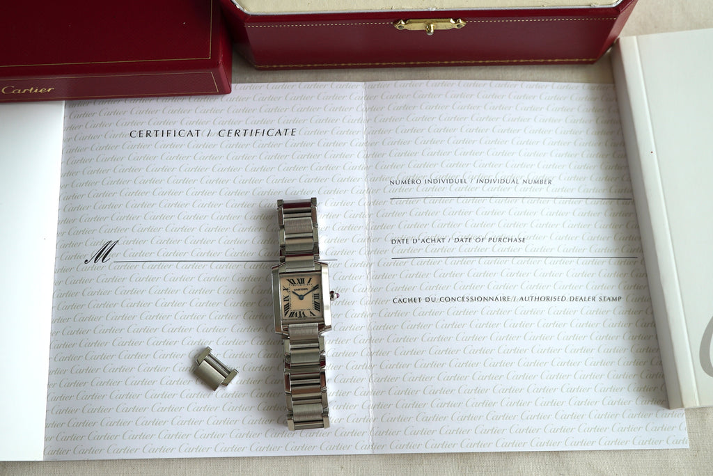 Cartier Tank Francaise Small ref 2384 (W51028Q3) Pink MOP Pearl dial - box & papers from 2008