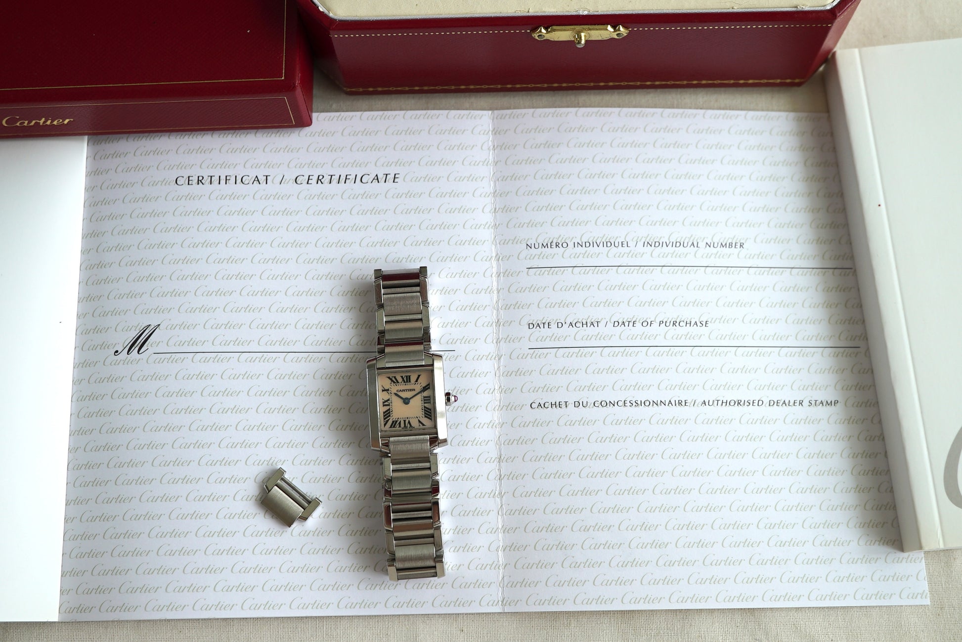 Cartier Tank Francaise Small ref 2384 (W51028Q3) Pink MOP Pearl dial - box & papers from 2008