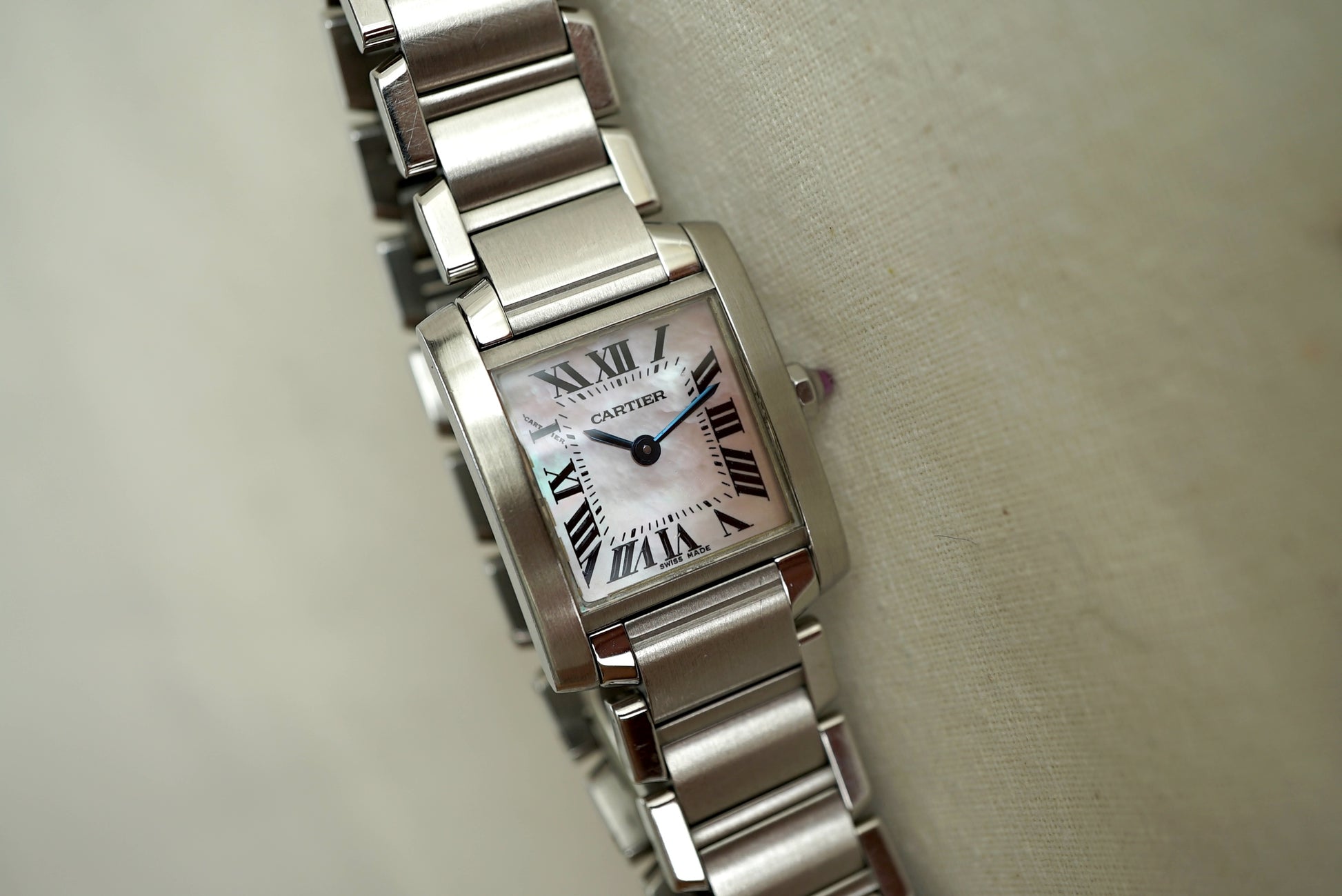 Cartier Tank Francaise Small ref 2384 (W51028Q3) Pink MOP Pearl dial - box & papers from 2008