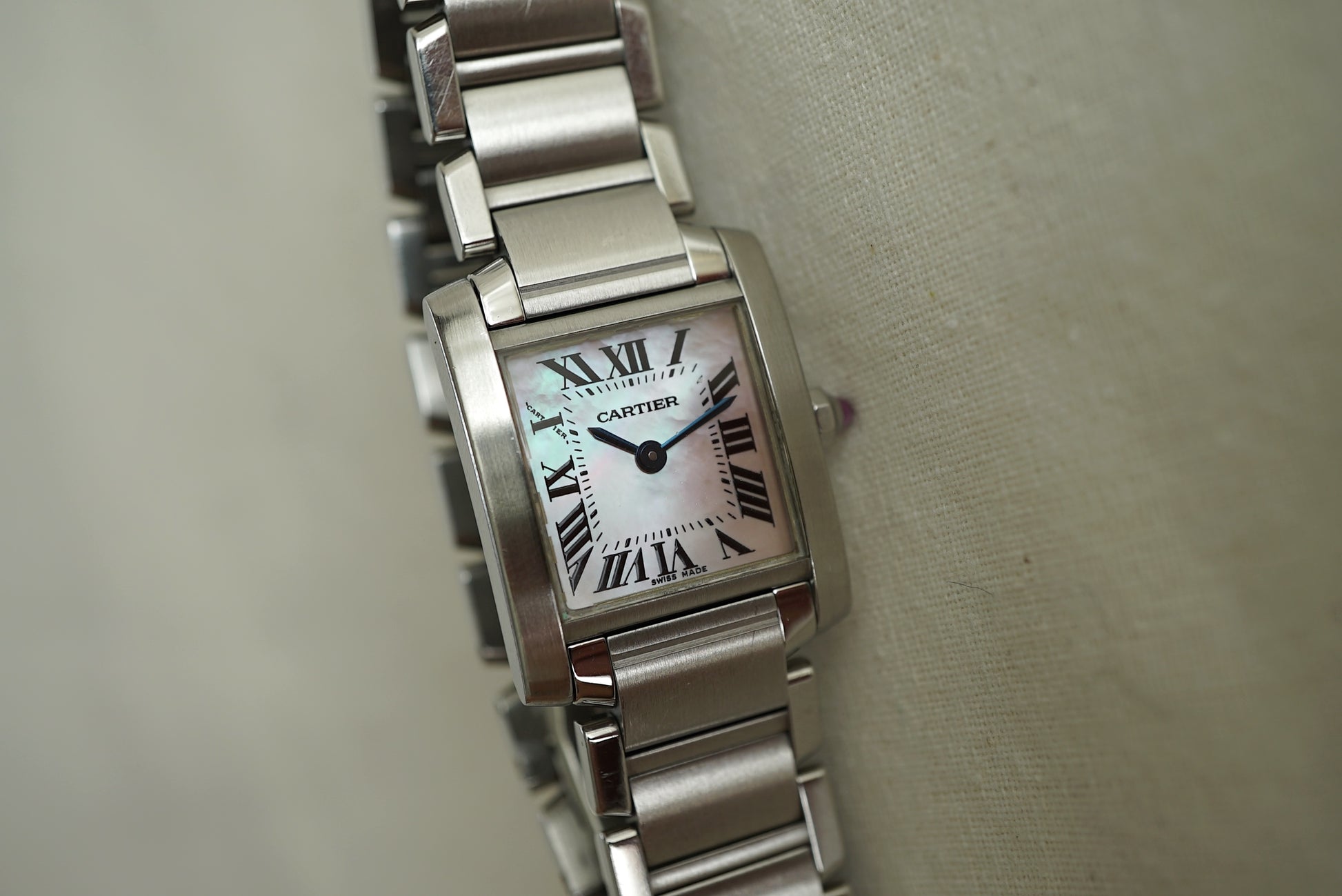 Cartier Tank Francaise Small ref 2384 (W51028Q3) Pink MOP Pearl dial - box & papers from 2008