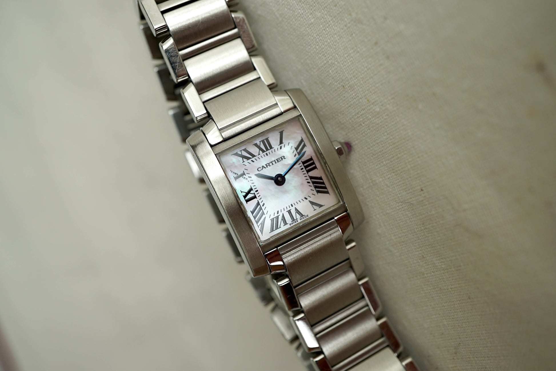 Cartier Tank Francaise Small ref 2384 (W51028Q3) Pink MOP Pearl dial - box & papers from 2008