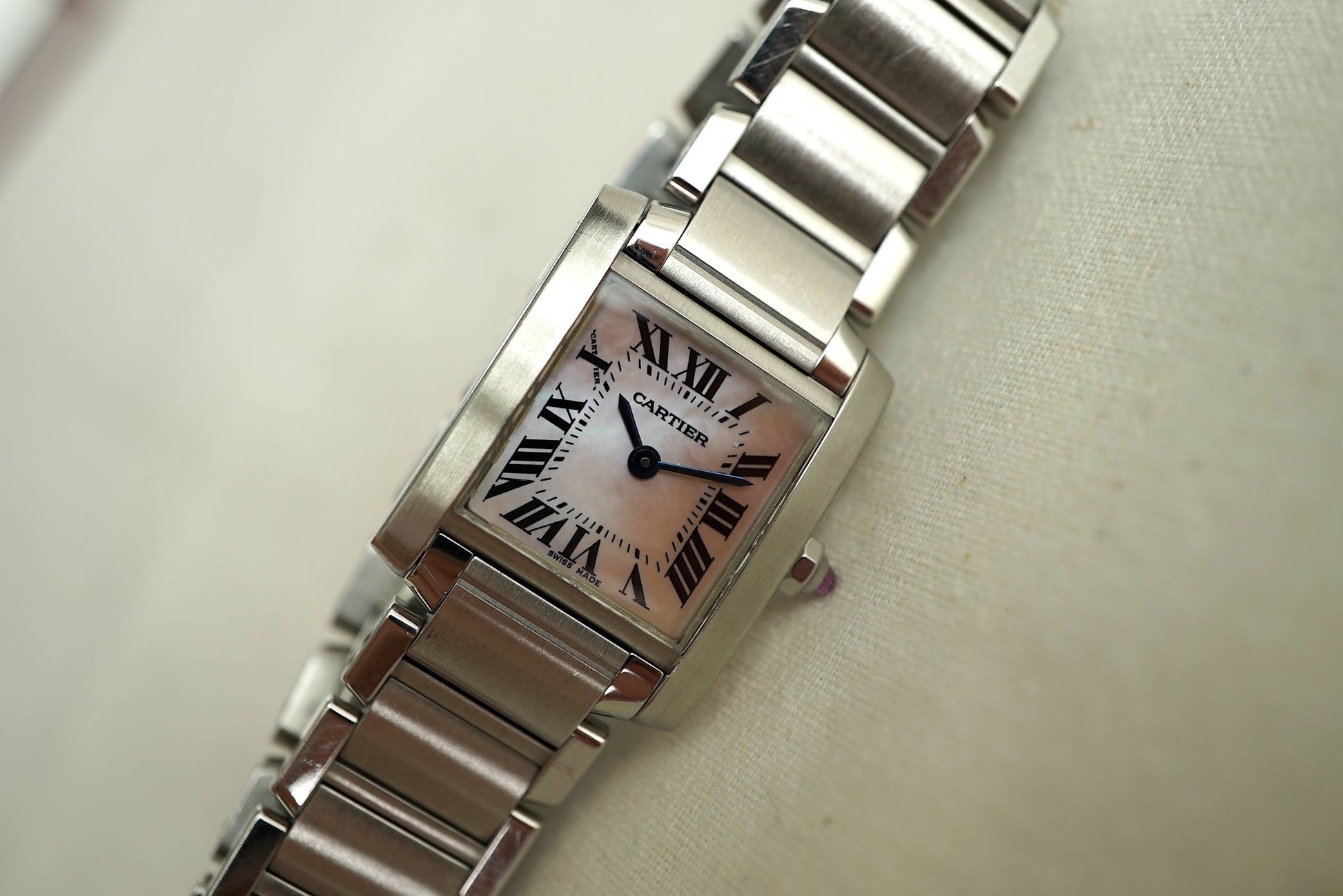Cartier Tank Francaise Small ref 2384 (W51028Q3) Pink MOP Pearl dial - box & papers from 2008