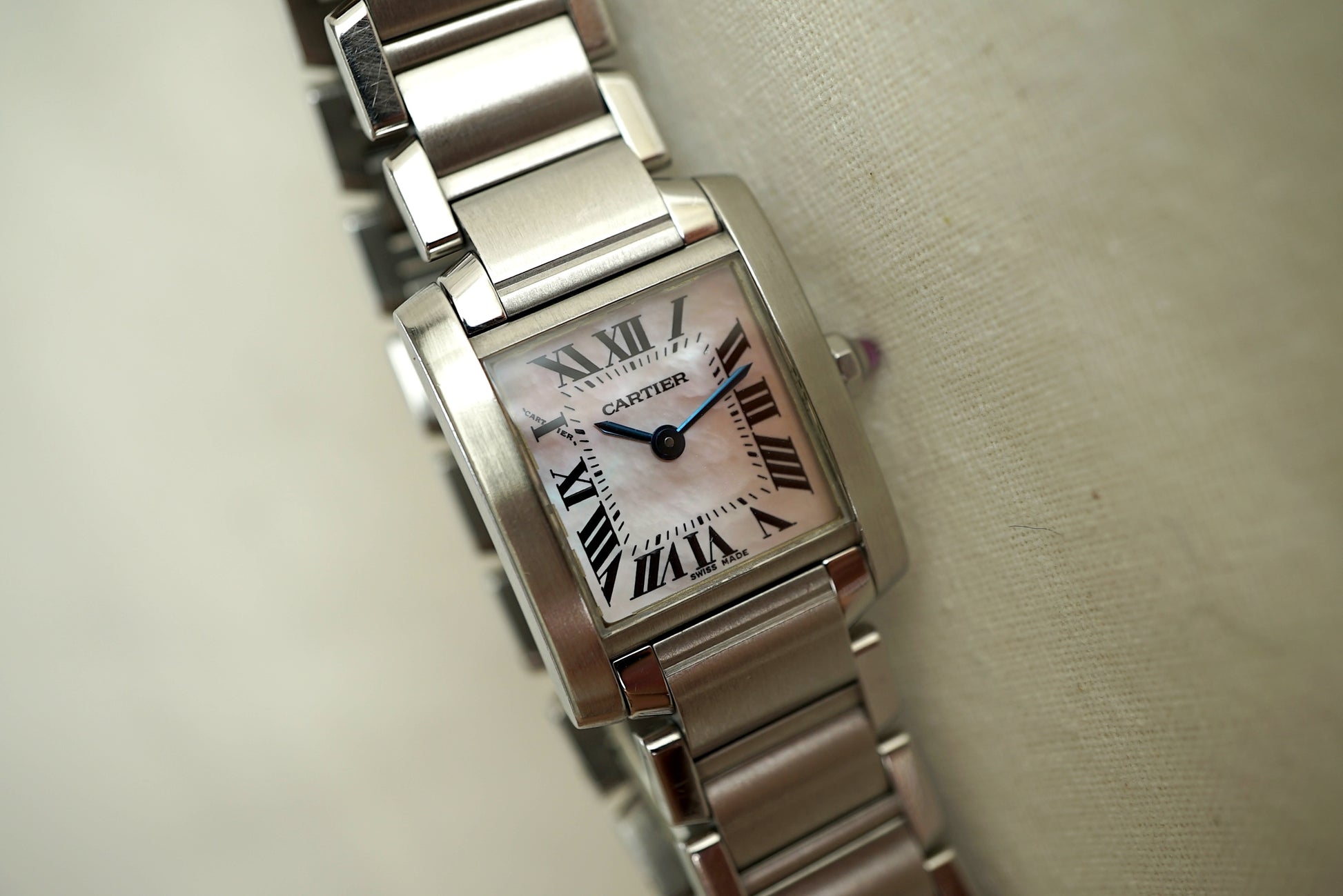 Cartier Tank Francaise Small ref 2384 (W51028Q3) Pink MOP Pearl dial - box & papers from 2008