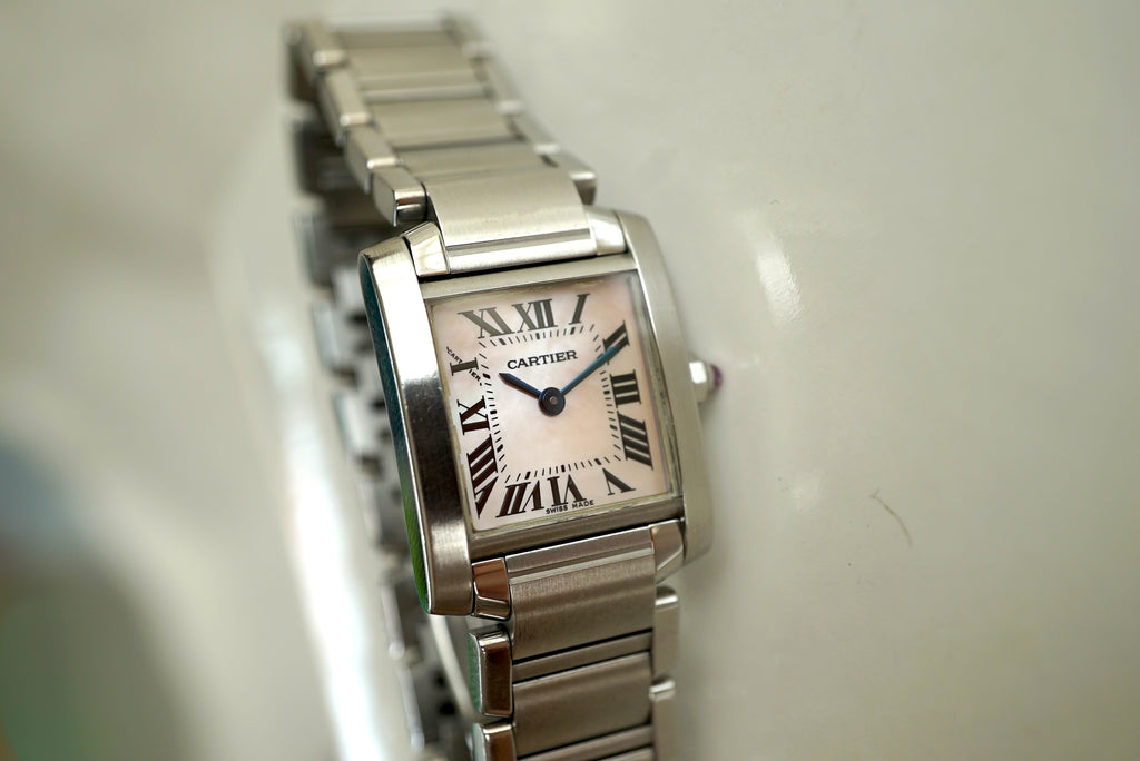 Cartier Tank Francaise Small ref 2384 (W51028Q3) Pink MOP Pearl dial - box & papers from 2008