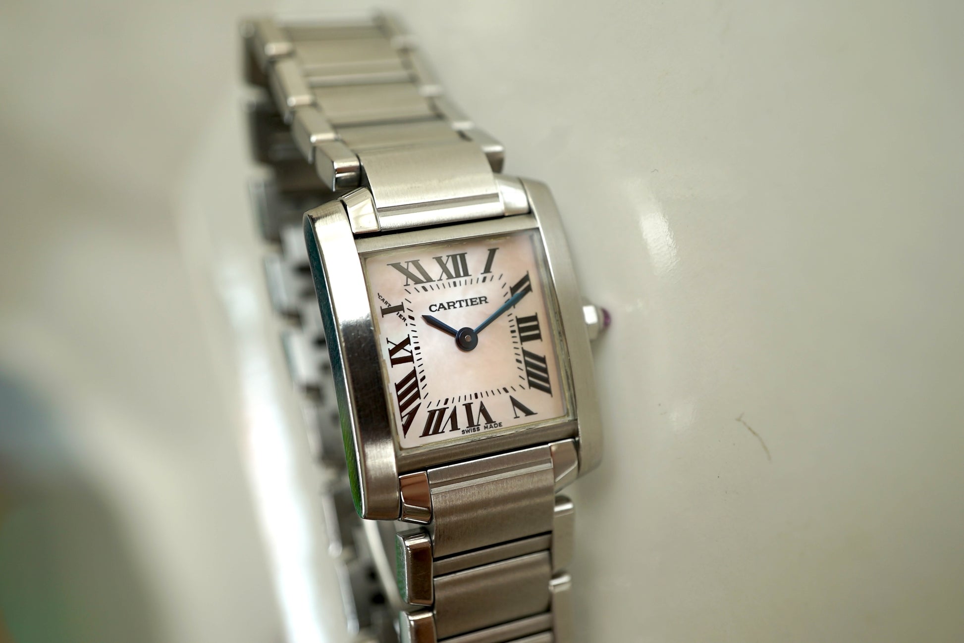 Cartier Tank Francaise Small ref 2384 (W51028Q3) Pink MOP Pearl dial - box & papers from 2008