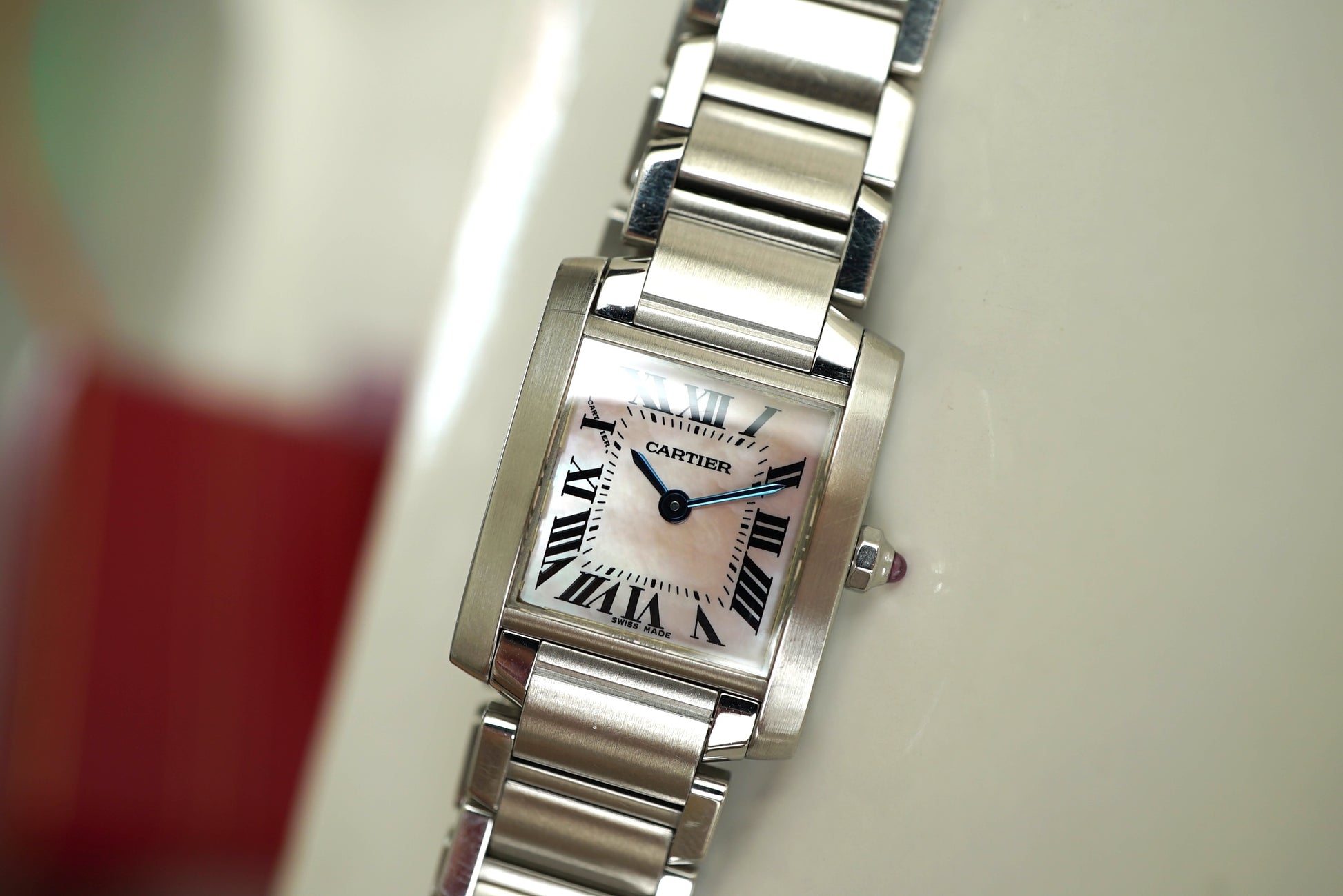 Cartier Tank Francaise Small ref 2384 (W51028Q3) Pink MOP Pearl dial - box & papers from 2008