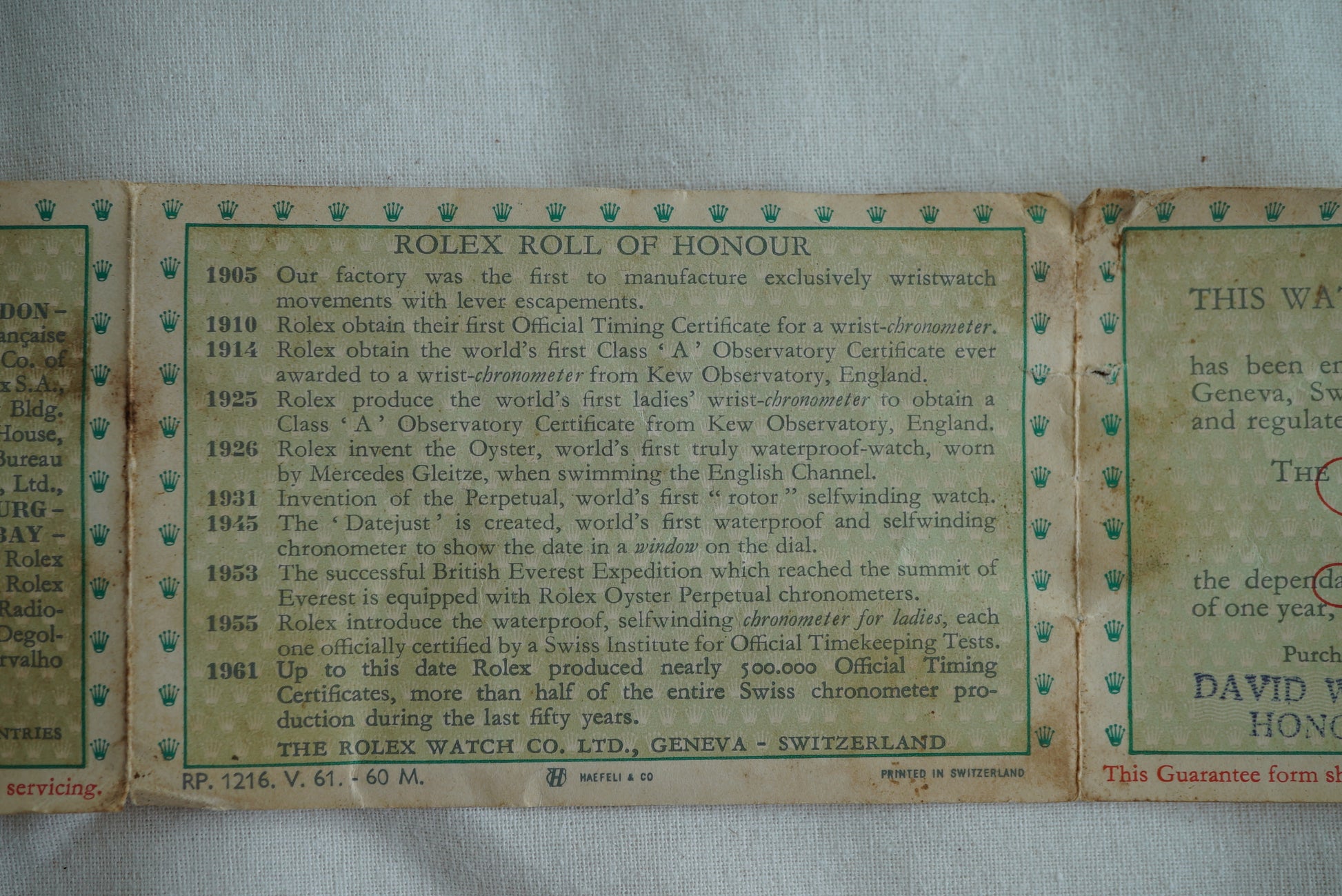 Rolex Box & Papers 1950's-1960's - For Submariner 5508, Oysterdate 6694, Chameleon 2000, Datejust...