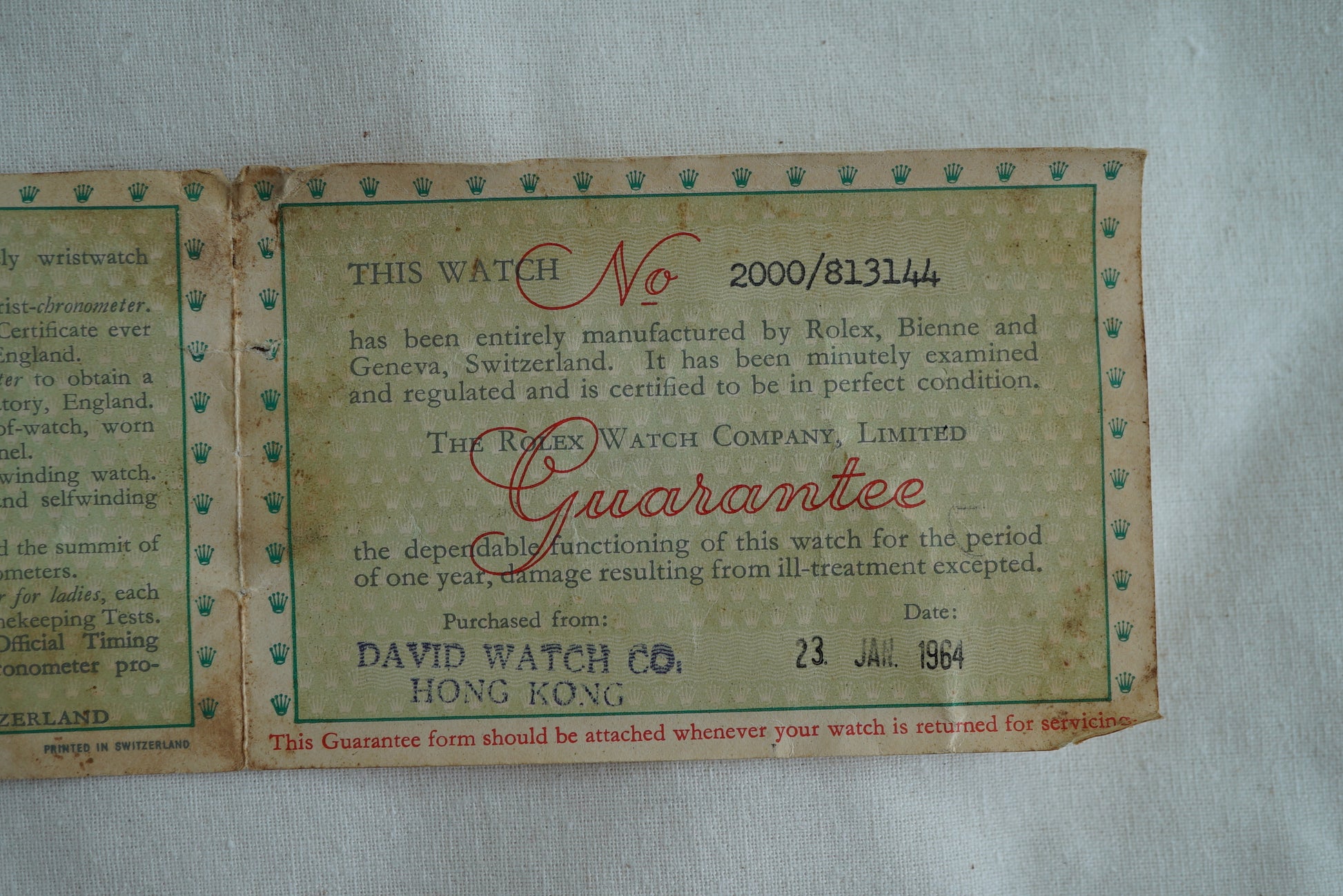 Rolex Box & Papers 1950's-1960's - For Submariner 5508, Oysterdate 6694, Chameleon 2000, Datejust...