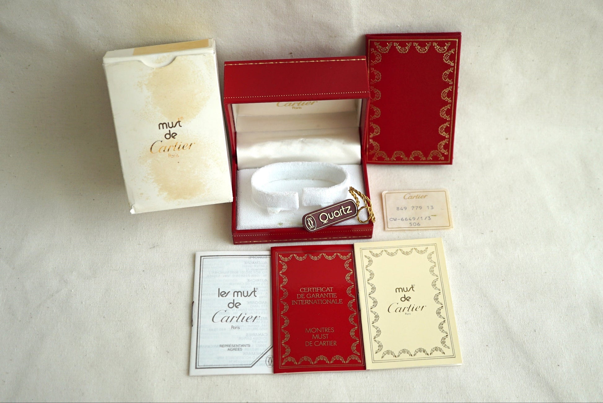 Cartier Tank Must/Colisee/VLC Vintage Box & Papers (Empty) 1980's-1990's