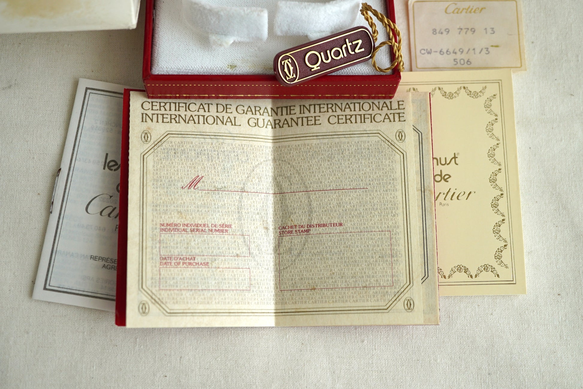 Cartier Tank Must/Colisee/VLC Vintage Box & Papers (Empty) 1980's-1990's