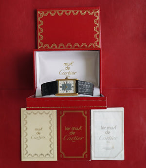 Cartier Tank Must LM ref 590005 Rare Grey/White Bullseye - Men/Unisex - w Box & Booklets from 1990's